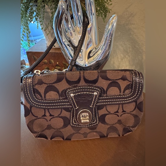 Coach Brown Monogram Wristlet - Picture 1 of 9